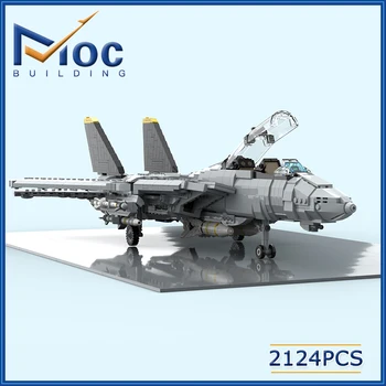 Строительный блок MOC Знаменитая модель истребителя F 14D Военная технология Кирпичи Aerocraft Сборка своими руками Коллекция игрушек Праздничные подарки