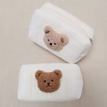 Сумка для хранения с вышивкой Медведя в корейском стиле, Органайзер для подгузников, карман для мамы, Хлопковая женская сумочка на молнии, Детские аксессуары