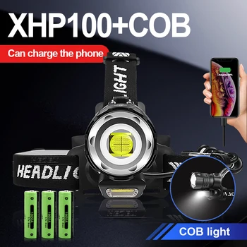 Супер мощный светодиодный налобный фонарь XHP100, мощный перезаряжаемый USB-налобный фонарик, освещение с телескопическим зумом 1500 м, походный налобный фонарь