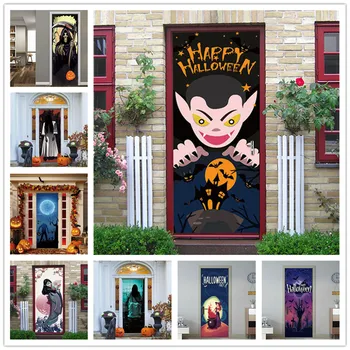 Счастливый Хэллоуин Дверная Наклейка ПВХ Самоклеящиеся Обои DIY Водонепроницаемые Наклейки на Двери Для Украшения Детской Комнаты Настенные Наклейки