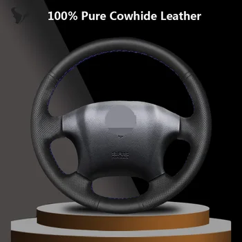 Сшитый вручную чехол на руль из черной натуральной кожи для Hyundai Tucson 2006 2007 2008 2009 2010 2012 2013 2014