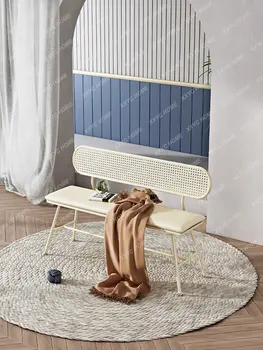 Табурет для переодевания обуви из ротанга Простая скамейка в кремовом стиле Диван-кресло для гостиной Современный Домашний стул со спинкой