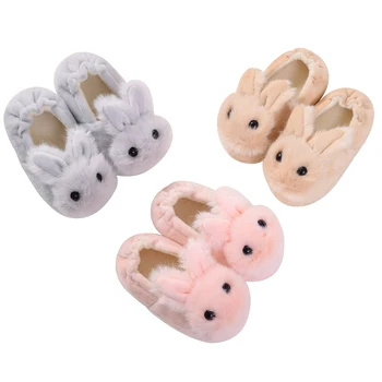 Тапочки с плюшевым кроликом для малышей, Мягкая зимняя теплая домашняя обувь для спальни, нескользящие Первые ходунки Для мальчиков и девочек 1-6 лет