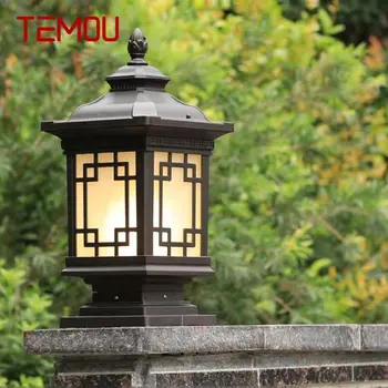 Уличная классическая лампа на столбе TEMOU Простая электрическая светодиодная лампа на столбе, водонепроницаемая для ландшафта внутреннего двора виллы в стиле ретро-сада