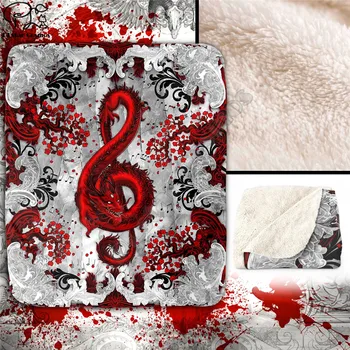 Флисовое одеяло с изображением красного дракона, скрипичный ключ, музыкальный Декор для дома - Кроваво-белое флисовое одеяло с 3D-принтом, мягкое плюшевое одеяло