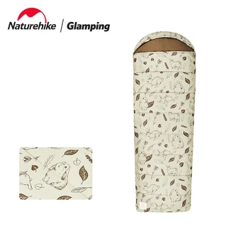 Хлопковый спальный мешок Naturehike Портативный Сверхлегкий Сплайсинговый спальный мешок с капюшоном для кемпинга MT180 MT300 MT400 с принтом для кожи