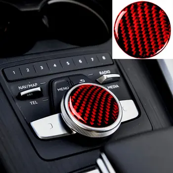 Центральный пульт управления автомобилем, Кнопка переключения громкости мультимедиа, ручка для крышки, отделка, декор, красная наклейка из углеродного волокна, Аксессуары для Audi A4 B9 2017-19