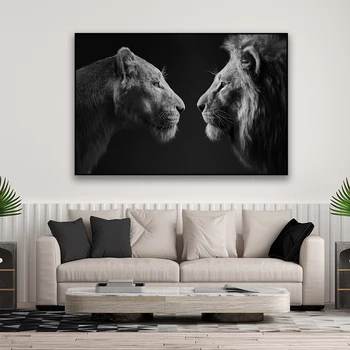 Черно-белый плакат со львом, две львицы, принты на холсте, Африканские животные, Настенная живопись, декор для гостиной большого дома