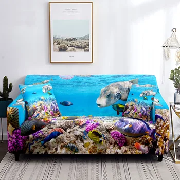 Чехол для дивана с тропическими океанскими животными, эластичные чехлы для диванов с 3D-принтом для декора гостиной на 1/2/3/4 места, защита от пятен от пыли