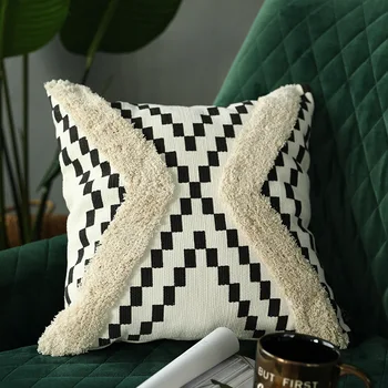 Чехол для подушки из хлопчатобумажной ткани, наволочка с ворсом в марокканском стиле ручной работы для украшения дома Диван-кровать 45x45 см Геометрический