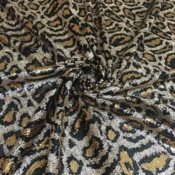 Ширина 5 метров 125 см Ткань с леопардовым принтом и пайетками для платьев, модной одежды