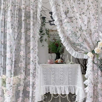 Элегантный Прозрачный тюлевый Балдахин на окне в стиле принцессы, занавеска для гостиной, вышивка, цветочное кружево, Тюлевые шторы на окне, свадебный Декор